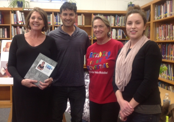 Author Jane Mitchell, Edgar Gonzalez, CVM librarian Colleen Casey, and ELM librarian Camille Gonzalez.